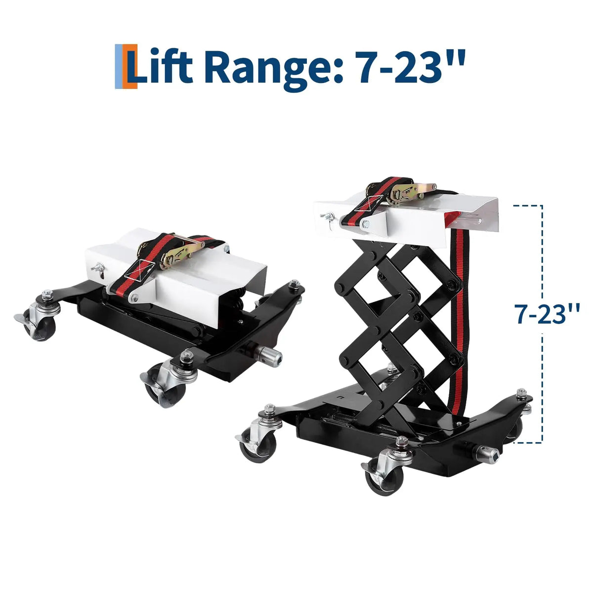 Transmission Jack 450 LBS Capacity: Low Profile Lift with 2M Safety Straps & 4 Brake Wheels, 7-23 Inch Range for Car & Truck Repair