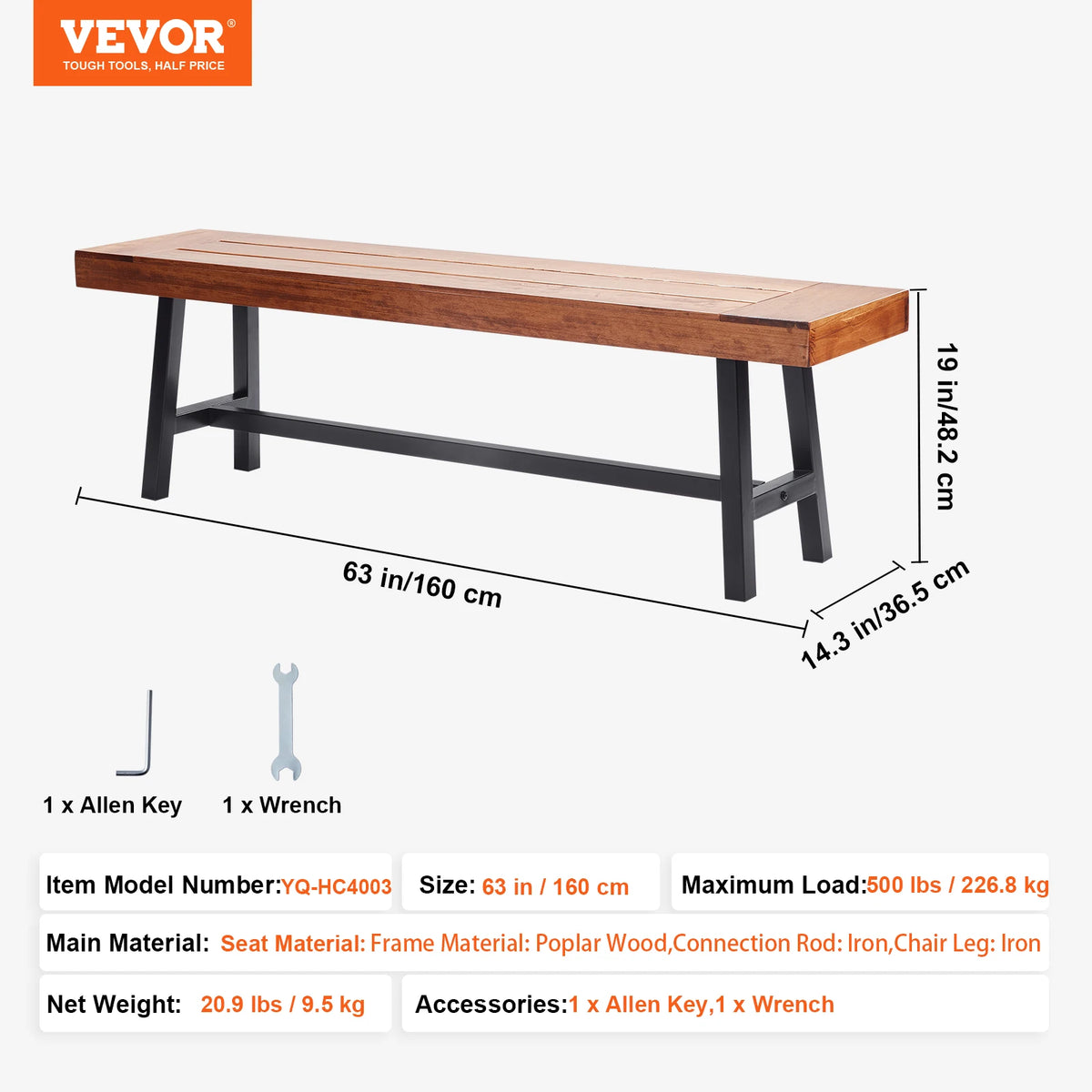 SucceBuy Wood And Metal Outdoor Garden Bench For Home Patio