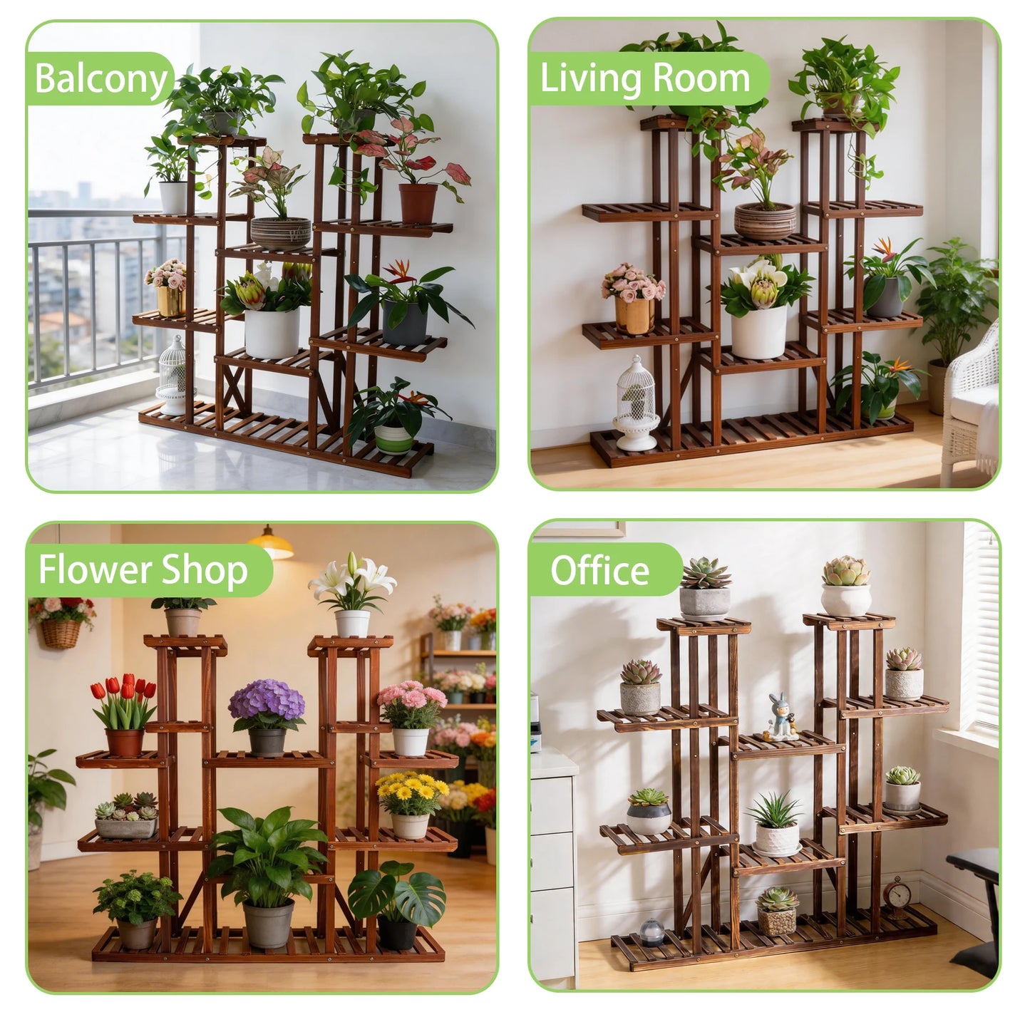 Wooden Plant Shelf Flower Pot Stand Indoor Outdoor Multi-Tier Plant Display Stand