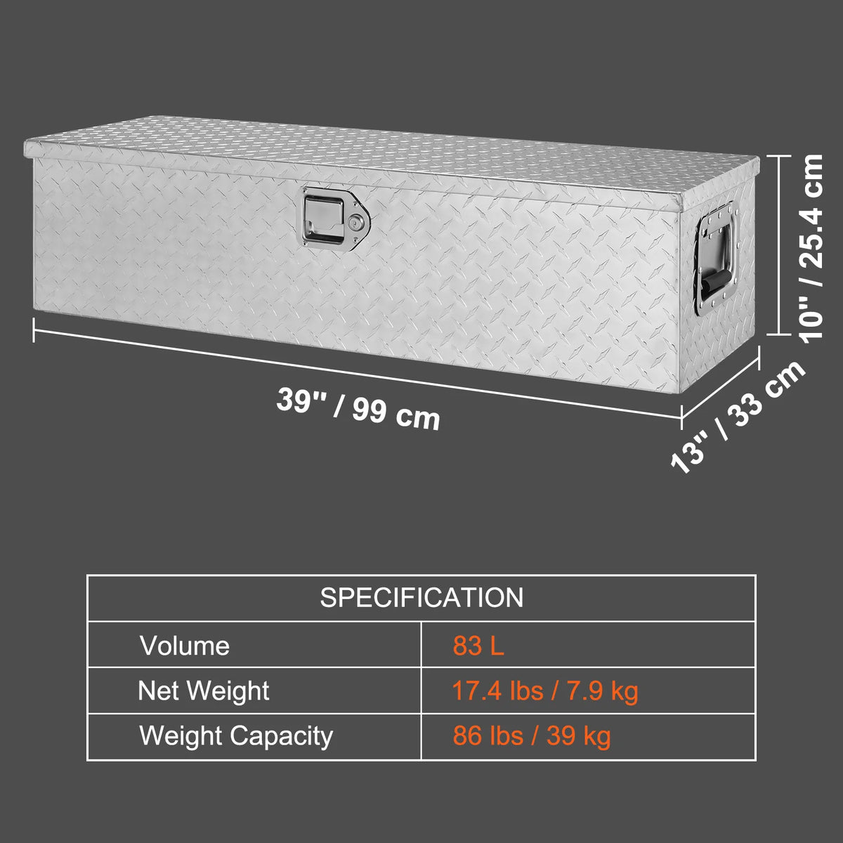 SucceBuy Heavy Duty Aluminum Truck Bed Tool Box, Diamond Plate Tool Box with Side Handle and Lock Keys for Pickup, Truck Bed, RV