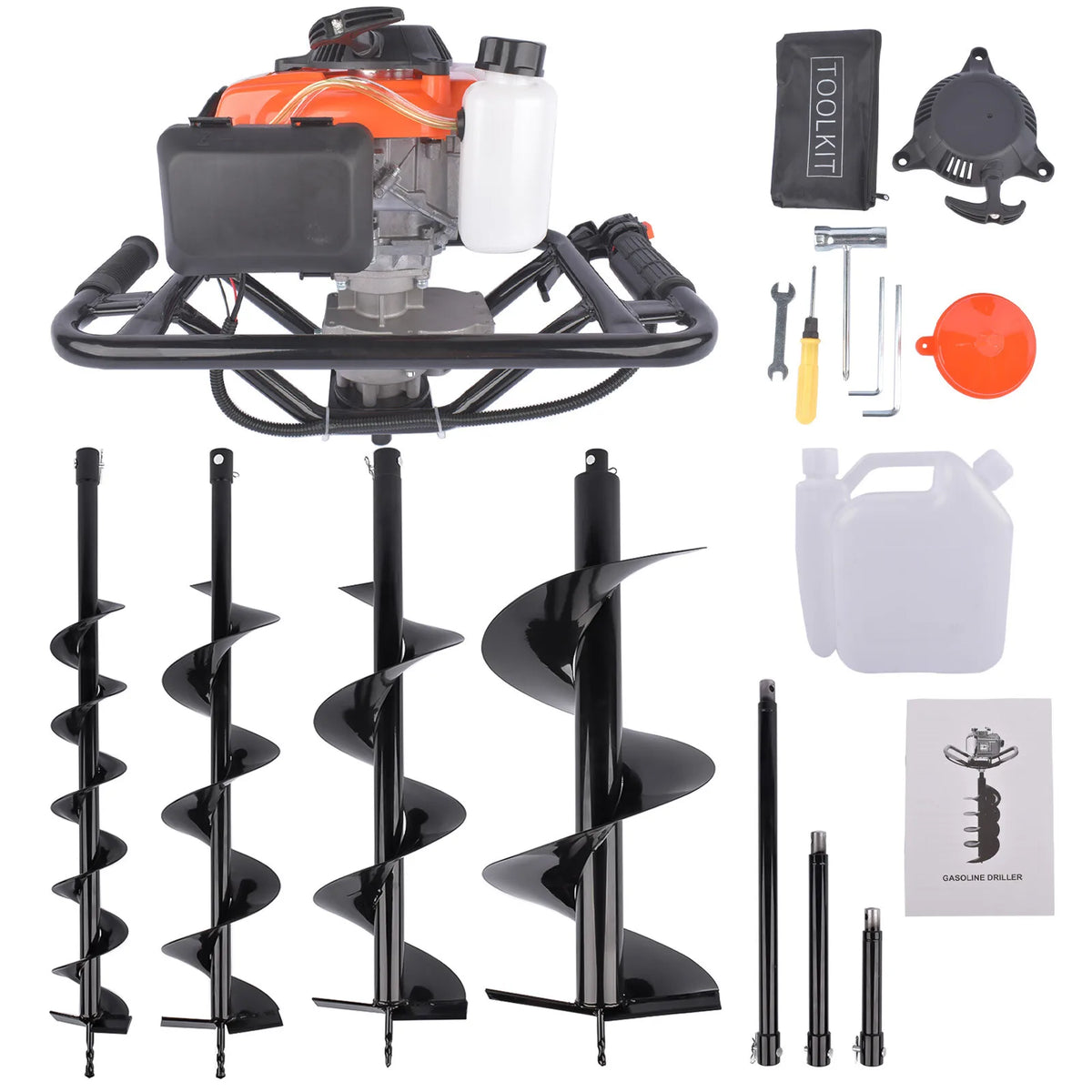 AP02 72cc Post Hole Digger Gas Powered Earth Digger with 4 Auger Drill Bits 4 6 8 12"