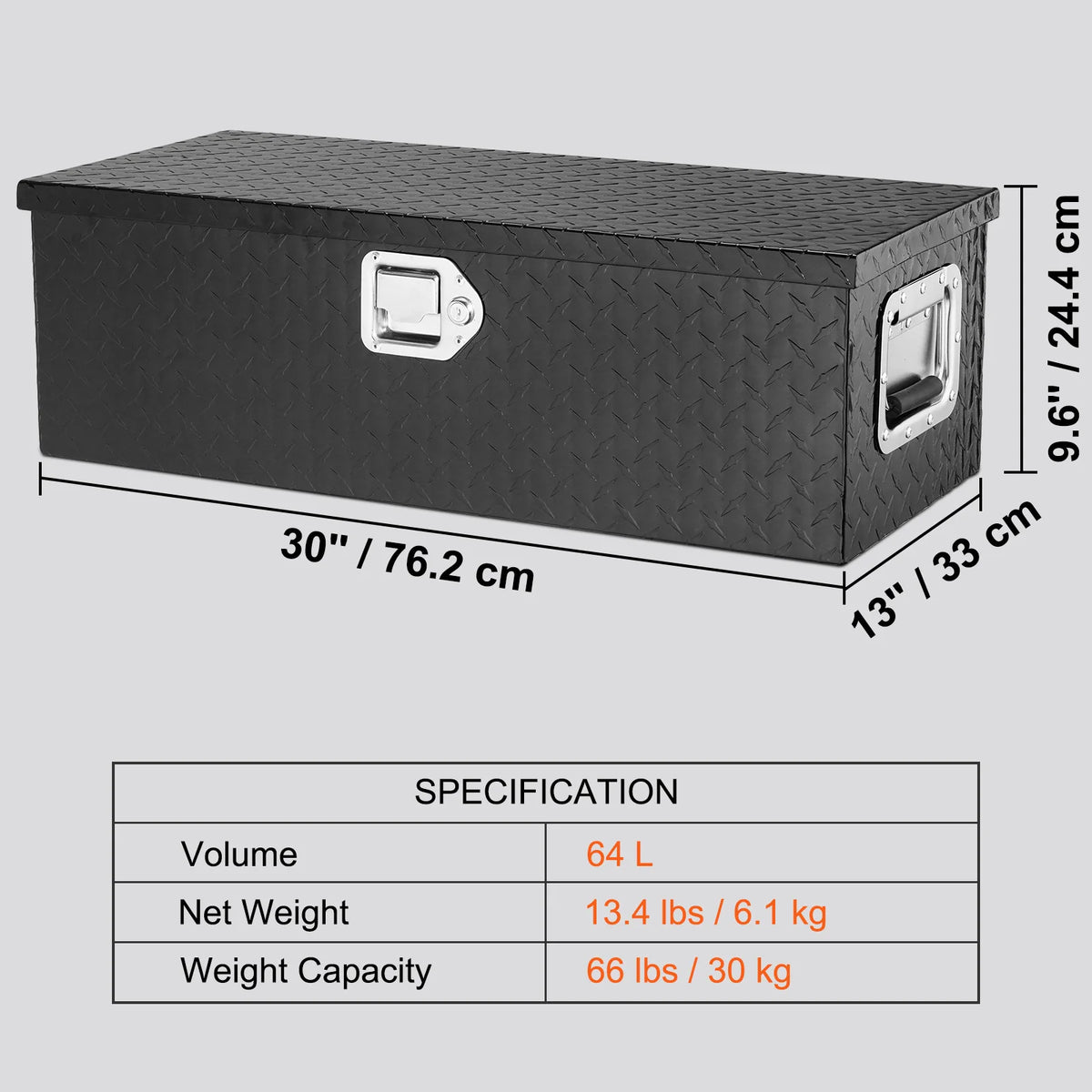 SucceBuy Heavy Duty Aluminum Truck Bed Tool Box, Diamond Plate Tool Box with Side Handle and Lock Keys for Pickup, Truck Bed, RV