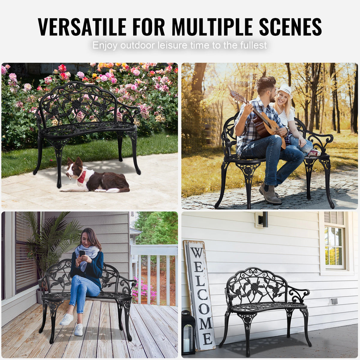 SucceBuy Wood And Metal Outdoor Garden Bench For Home Patio