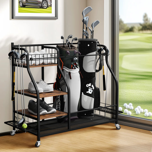 Rolling Metal Sports Equipment Storage Rack With Wheels