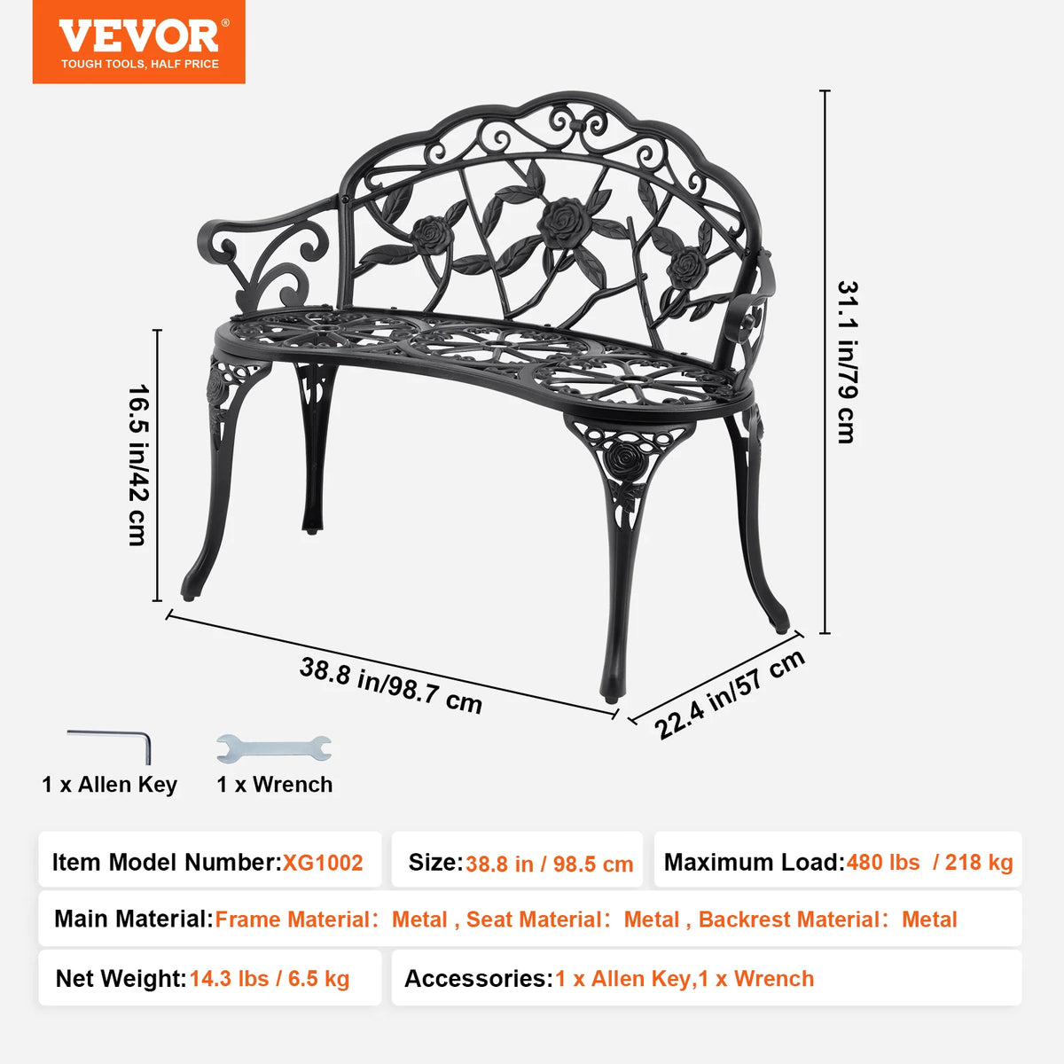 SucceBuy Wood And Metal Outdoor Garden Bench For Home Patio