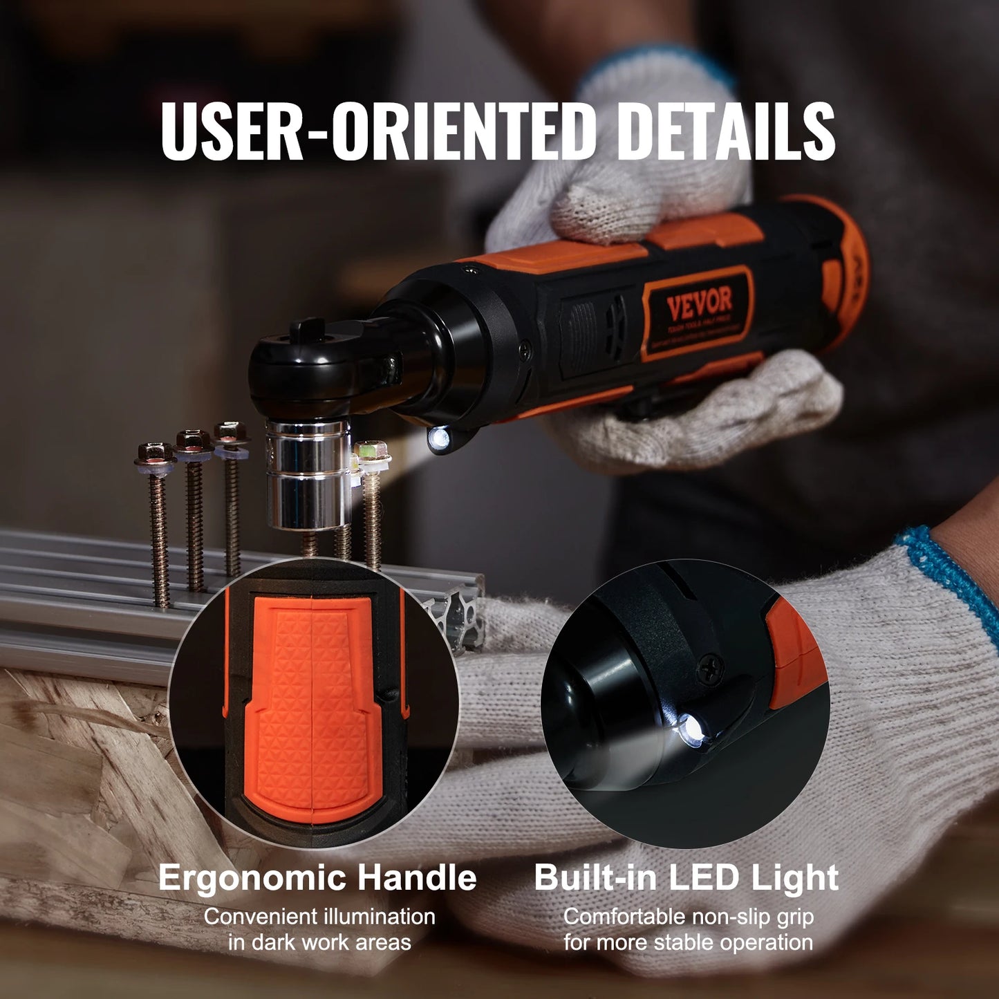 SucceBuy 3/8  Cordless Electric Ratchet Wrench Set 12V 33 Ft-lbs Power Ratchet Tool Kit 45-Min Fast Charge 2-Pack 2.0Ah Battery