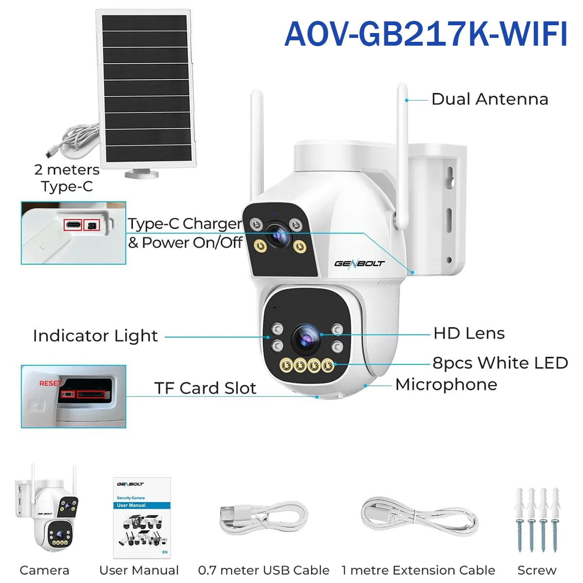 Genbolt Solar Powered Outdoor Security Camera With Night Vision