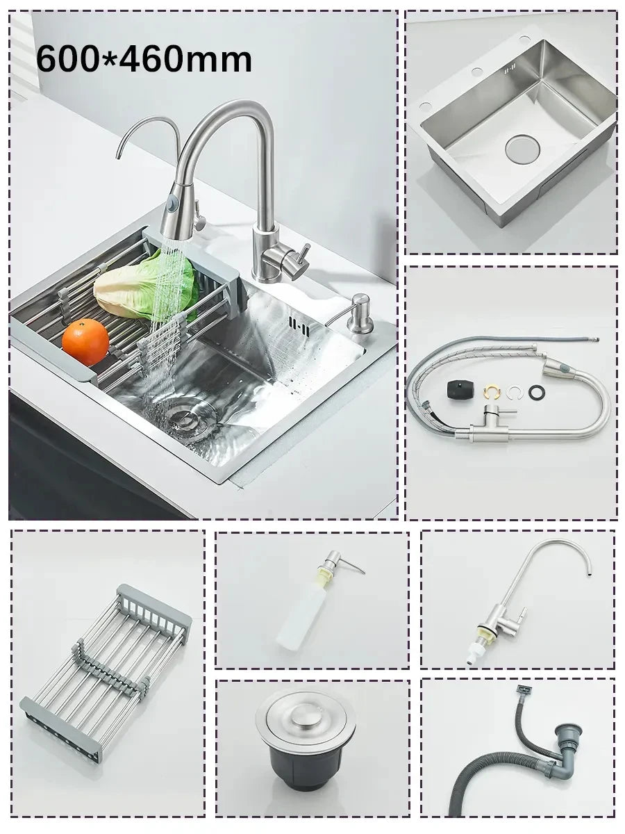 Stainless Steel Undermount Kitchen Sink With Integrated Faucet