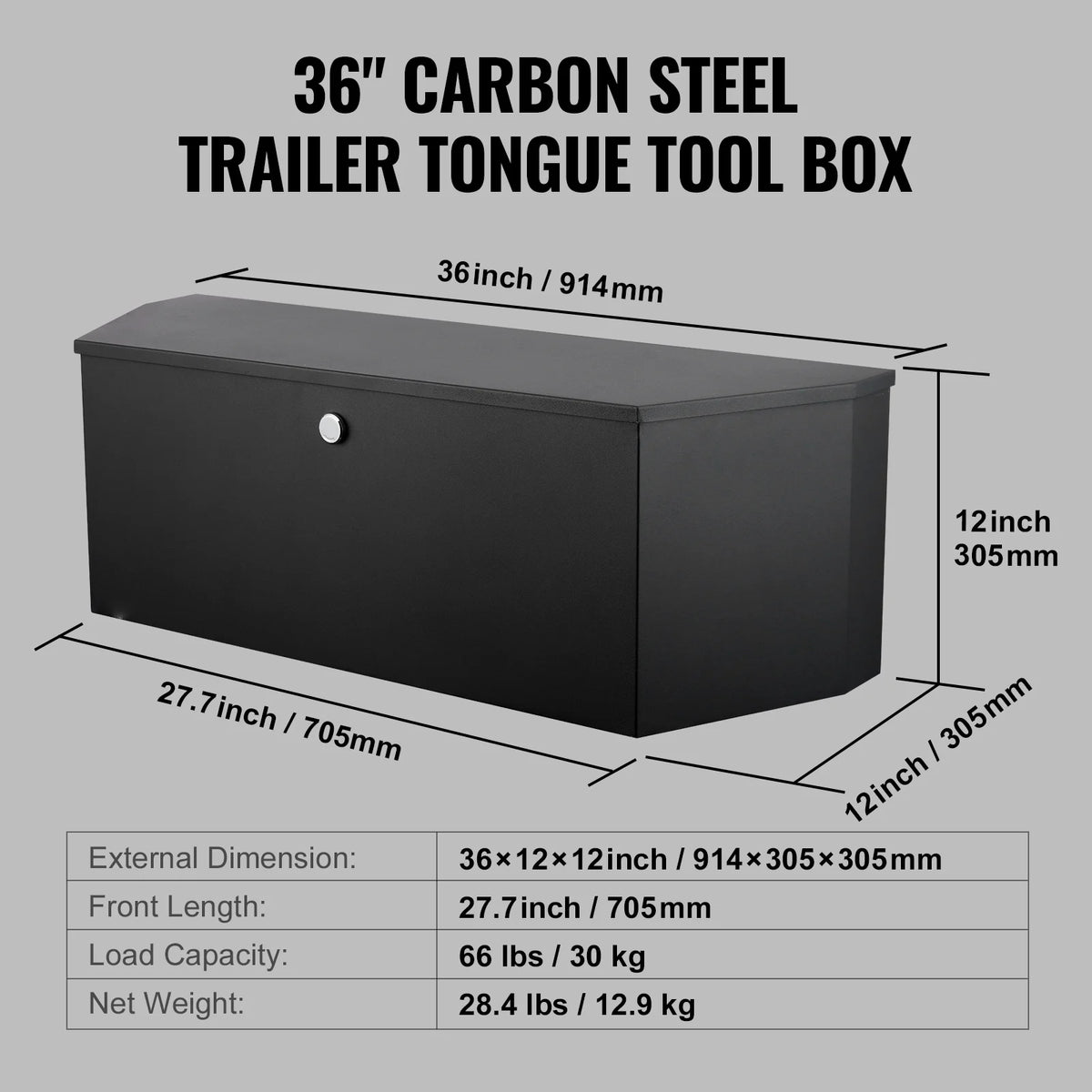 SucceBuy Trailer Tongue Box, Aluminum Alloy Diamond Plate Tongue Box Tool Chest, Heavy Duty Trailer Box Storage for Pickup Truck