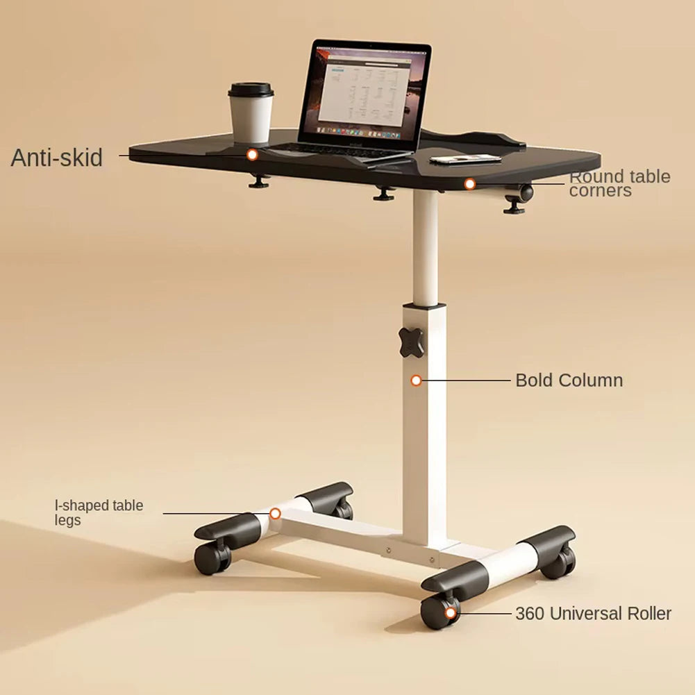 Overbed Table Adjustable Height Over The Bed Hospital Bedside Table w/ Tilting Desktop&Wheels, Rolling Standing Laptop Desk
