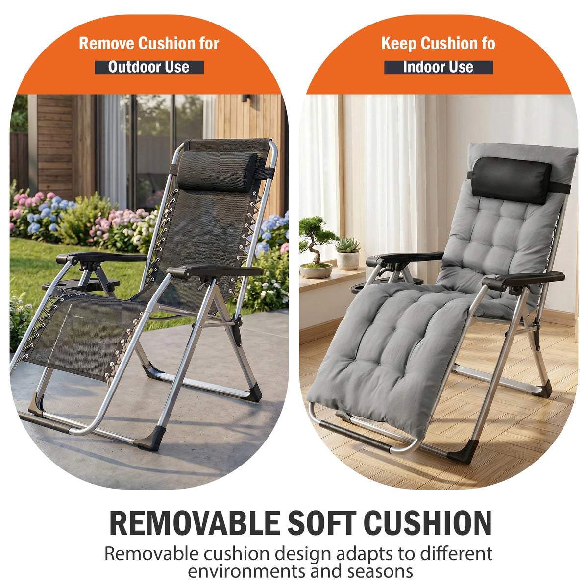 JHK Zero Gravity Reclining Camping Lounge Chair Cup Holder Trays