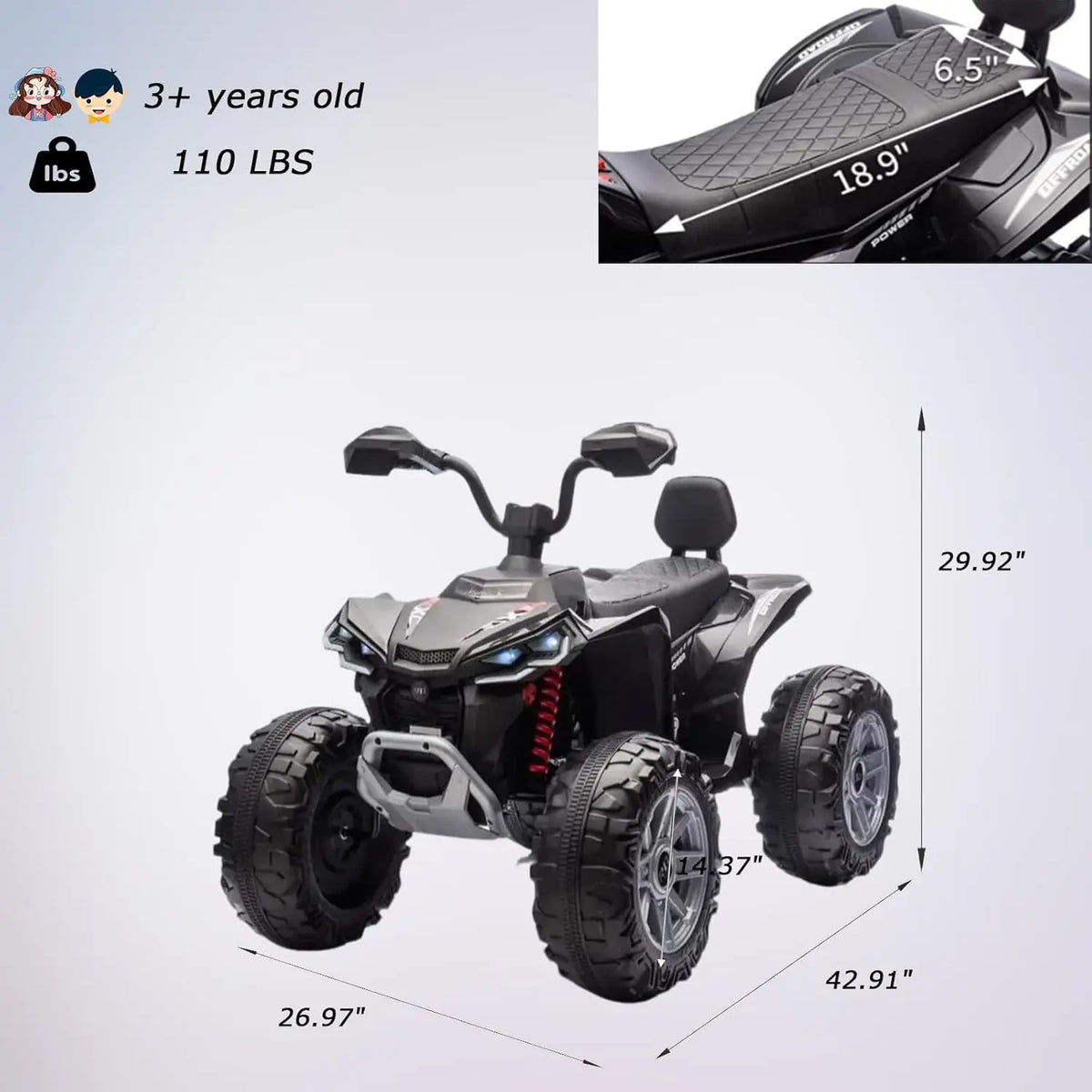 24V Electric Kids ATV With Dual Motors And Led Audio