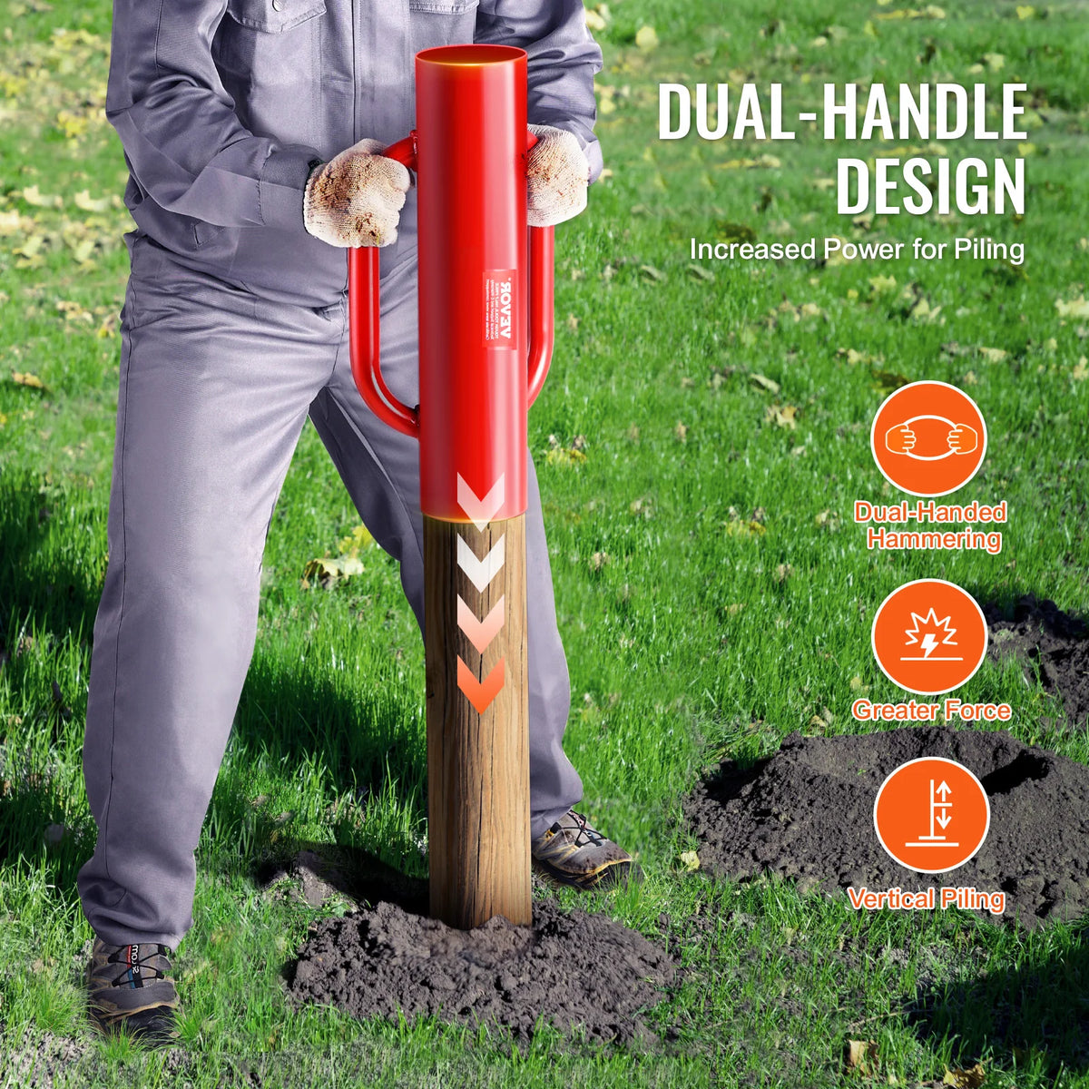 SucceBuy Fence Post Driver with Handle T Post Pole Pounder Heavy Duty Carbon Steel Hand Post Rammer Fencing Hole Digger