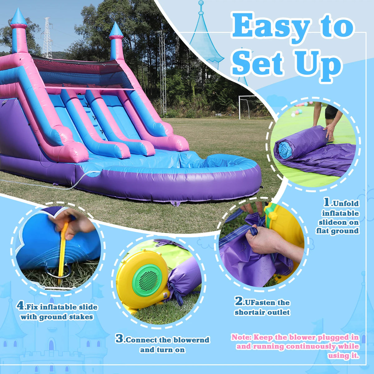 Giant Inflatable Dual Lane Water Slide Castle with Pool Wet Dry Combo Commercial Grade PVC Backyard Family Party 580x400x270cm