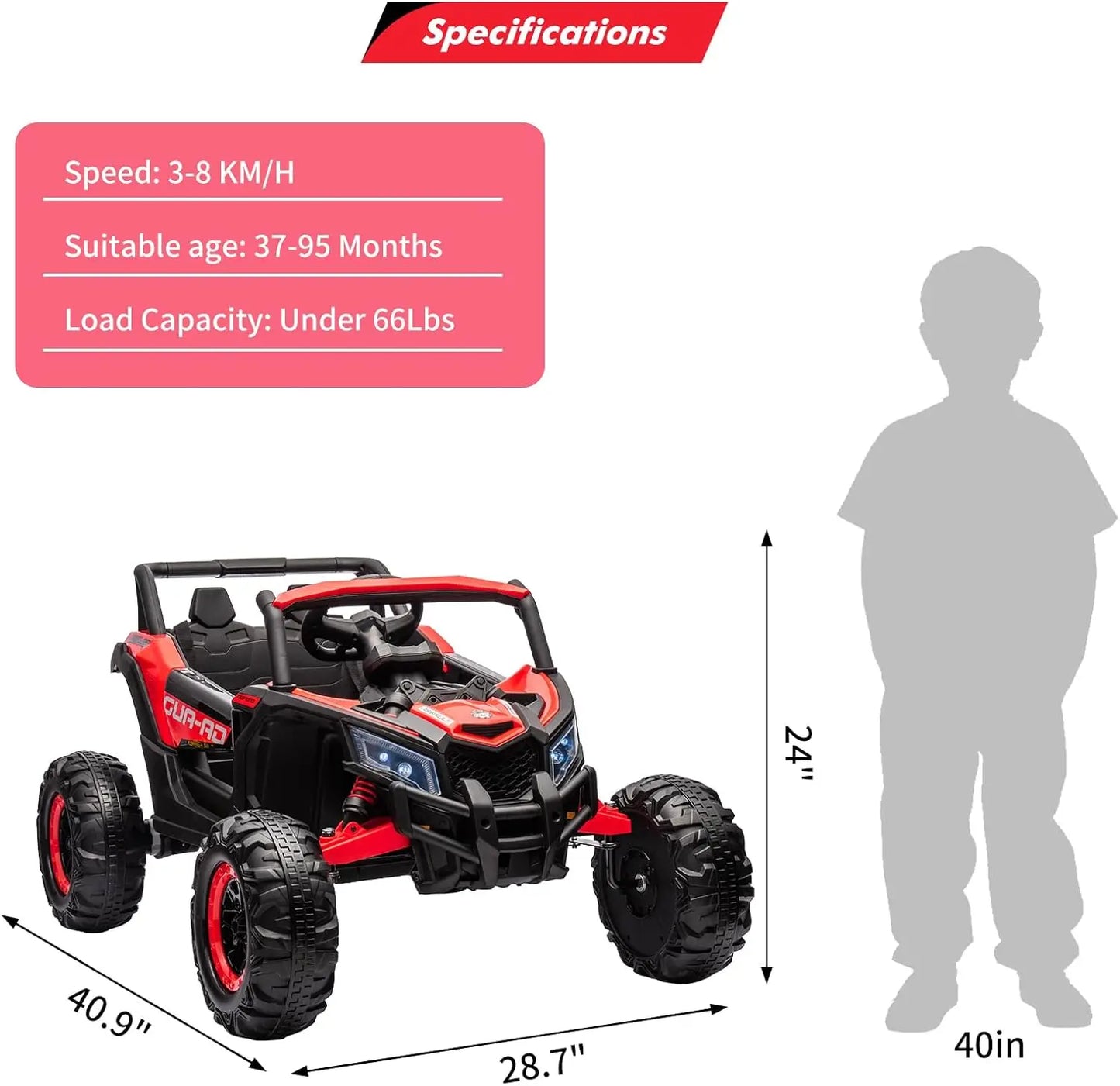 24V Kids Ride On UTV With Remote Control LED Lights