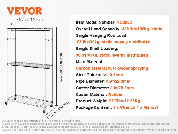 SucceBuy Heavy Duty Bamboo Clothes Rack With Shelf And Wheels