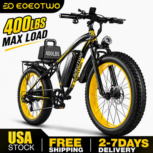 EOEOTWO E01 Heavy Duty Ebike, 400 LBS Capacity, 65Nm High Torque, Front Suspension, Rear Rack, 5 Riding Modes, Phone Holder with Charging