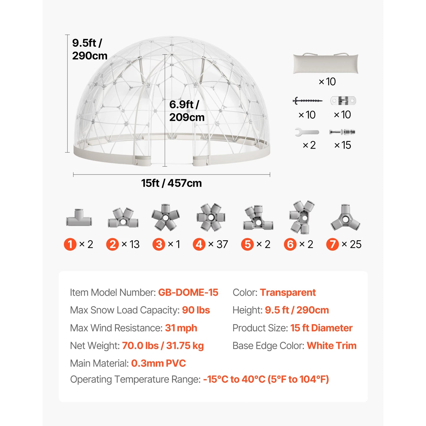 SucceBuy Garden Dome Tent Weatherproof Geodesic Dome Greenhouse with Window PVC Igloo Tents for Backyard Patios Camping Party