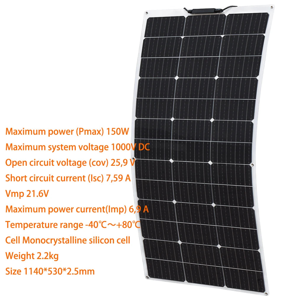 BOGUANG Semi-Flexible Solar Panel Balcony Photovoltaic PV 1500W 600W 450W 300W 150W 12 Volt | IP67 | Grade A Cells | PET | ETFE
