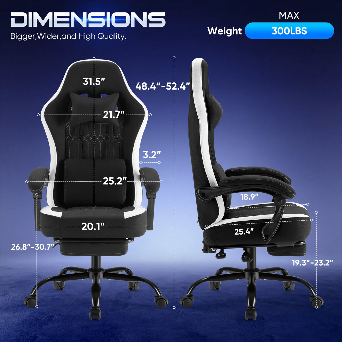 JHK Ergonomic Gaming Chair Adjustable Height Lumbar Support Home Office