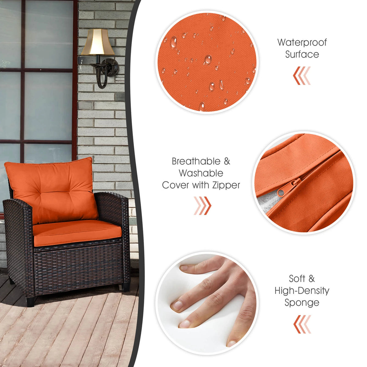 Homasis Cushioned Patio Rattan Conversation Sofa Set