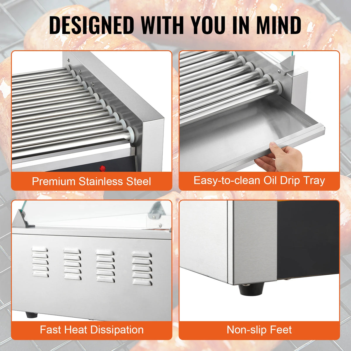 SucceBuy  5/7/11 Commercial Hot Dog Roller Electric Sausage Maker Barbecue Grill Machine for Camping Party Home Appliance 110V