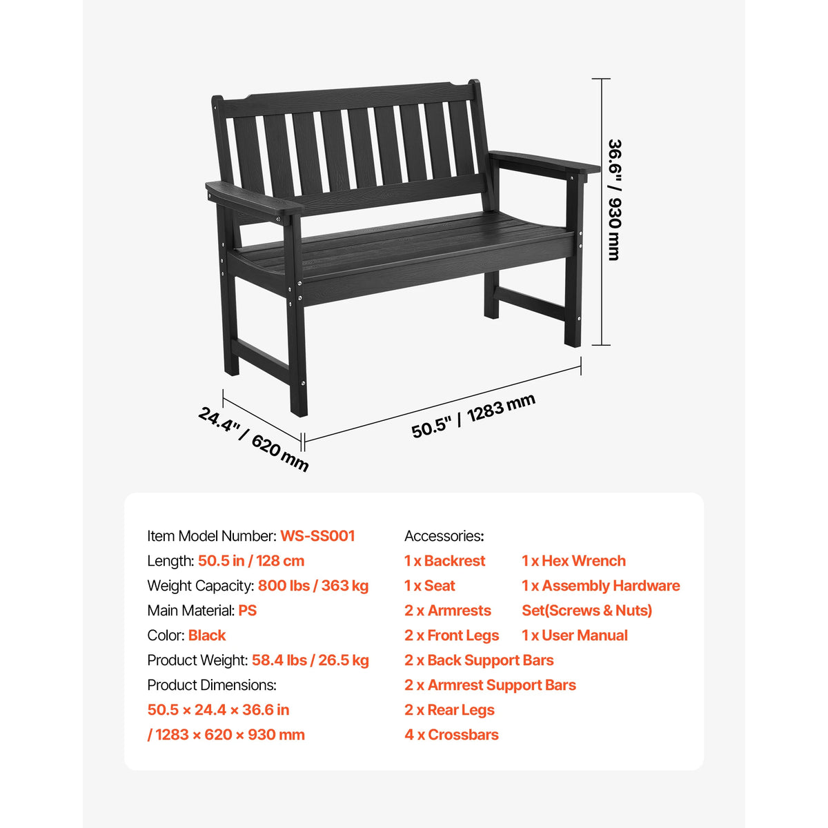 SucceBuy Wood And Metal Outdoor Garden Bench For Home Patio