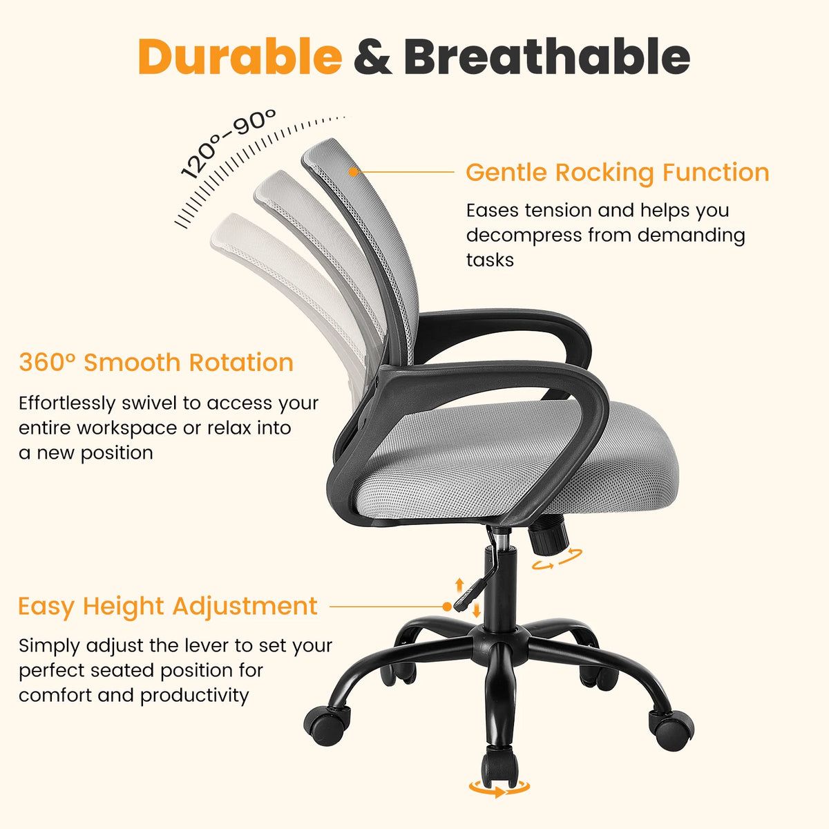 MCQ Ergonomic Office Chair With Adjustable Height And Mesh Backrest