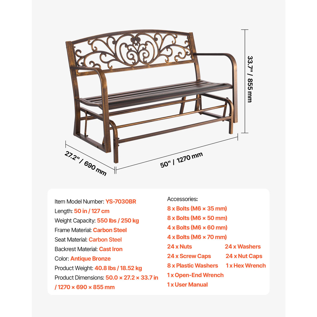 SucceBuy Wood And Metal Outdoor Garden Bench For Home Patio
