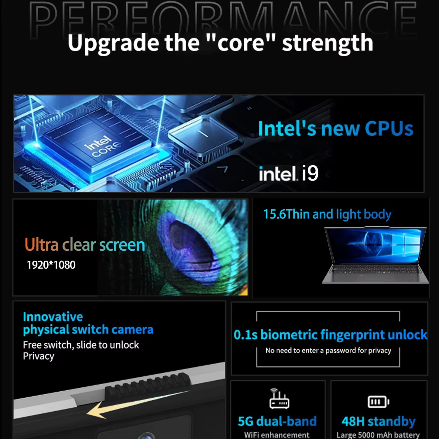 15.6" Portable intel Core i9-9900U Windows 11 Pro 16GB RAM 1/2TB SSD Fingerprint keypad backlight Office Gaming Laptop