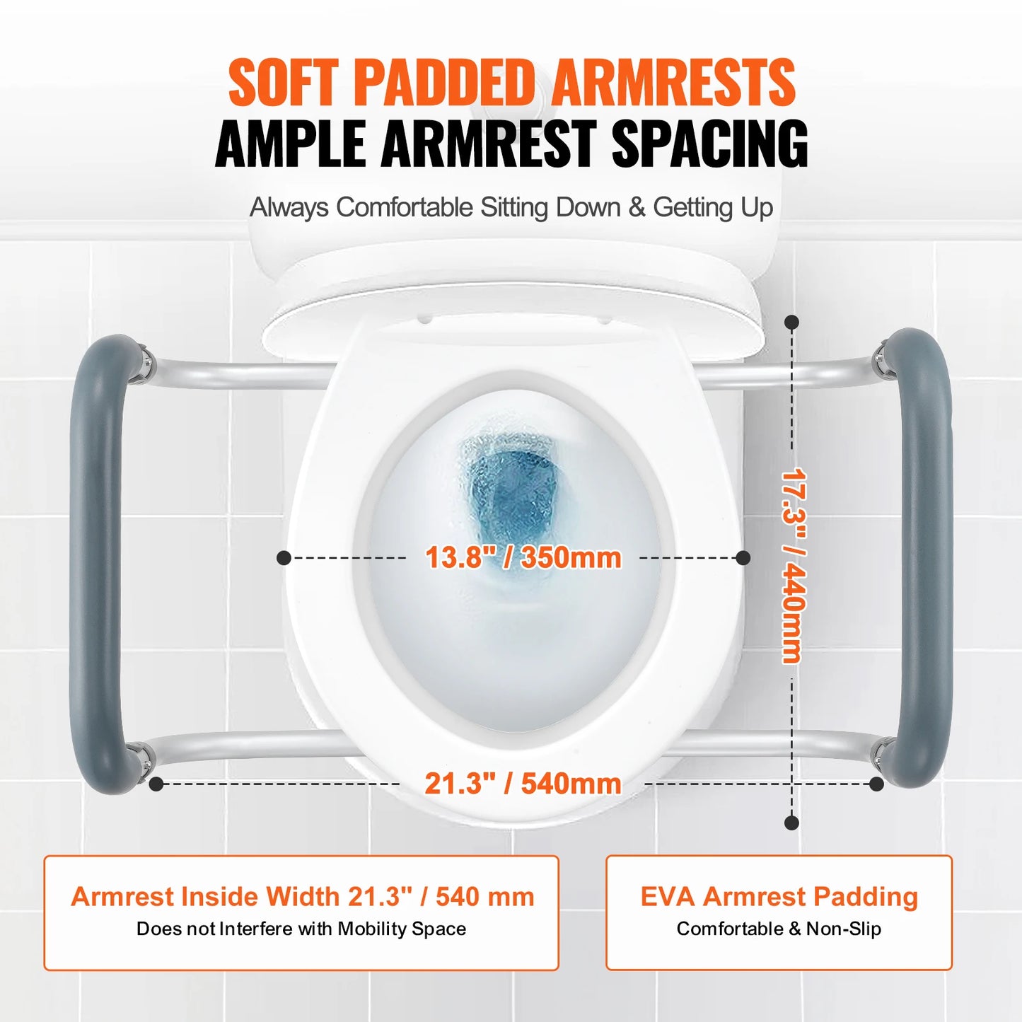 SucceBuy Raised Toilet Seat With Aluminum Handrail 300 LB Capacity