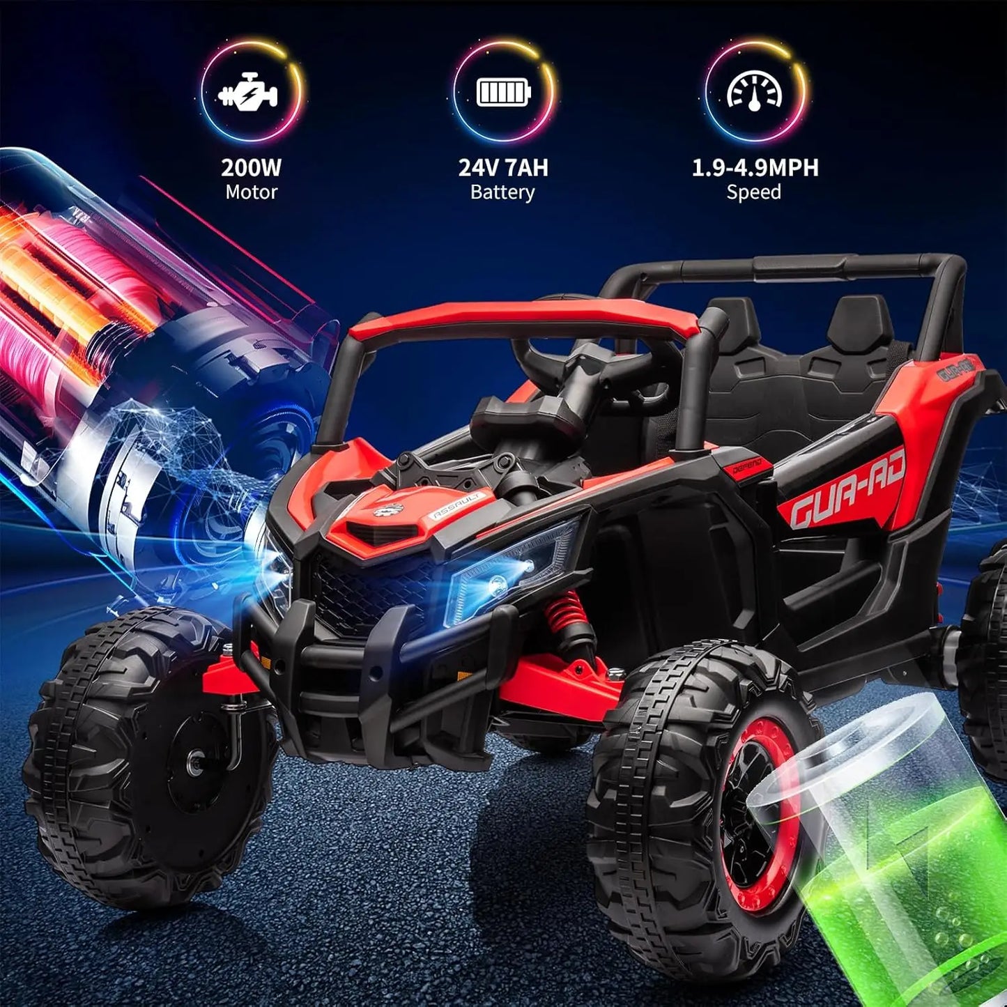 24V Kids Ride On UTV With Remote Control LED Lights