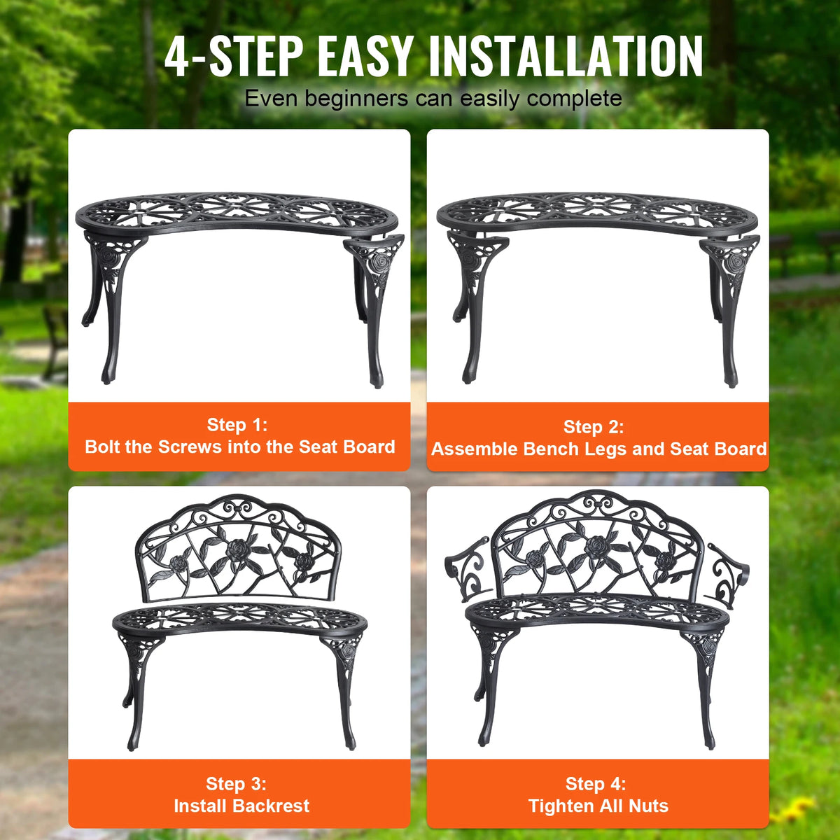 SucceBuy Wood And Metal Outdoor Garden Bench For Home Patio