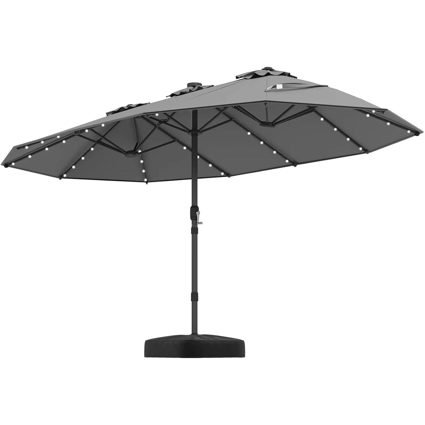 15FT Double-Sided Solar Patio Umbrella, Extra-Large Outdoor Twin Umbrella with 48 LED Lights, Vented Top, Customized