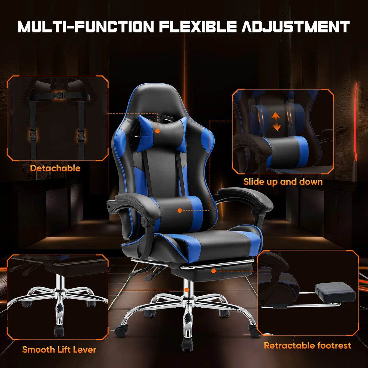 JHK Ergonomic Racing Gaming Chair With Adjustable Headrest And Lumbar