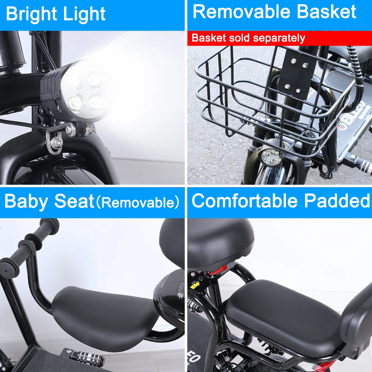 Spacewalk 36V Electric Scooter with 3 Seats for Adults Power by 500W Motor Peak, E Bike with 14" Tire and 20 Miles Range&17.4Mph
