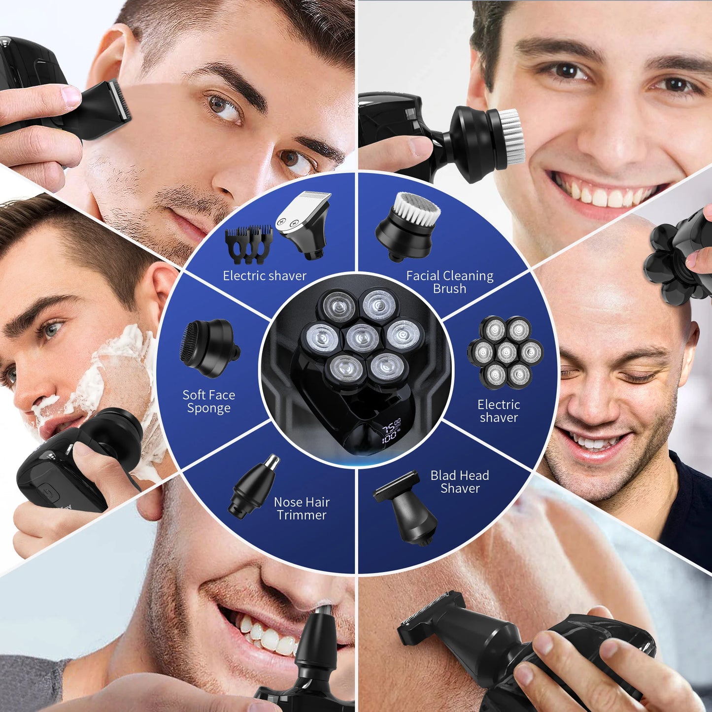 SEJOY Electric Shaver for Men 7D Magnetic Floating Wet/Dry Head Razor Hair Trimmer USB Rechargeable LED Display Beard Trimmers
